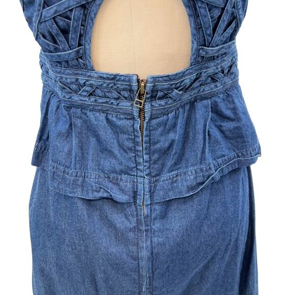 Free People New Romantics Highland Denim Mini Dress Sleeveless Cutout Size 8 - Picture 11 of 15